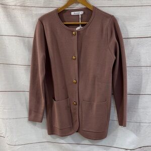 NEW with Tags Anrabess Women's Cocoa Brown pink button-Up Cardigan coat Medium